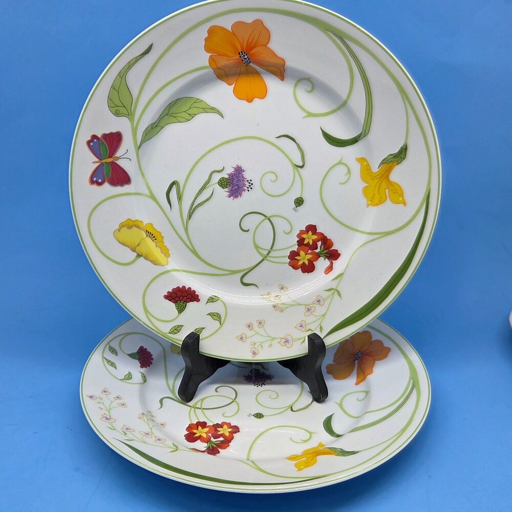 Denby Alice Fine China Portugal Dinner Plates 10 3/8" Set of 2 Discontinued